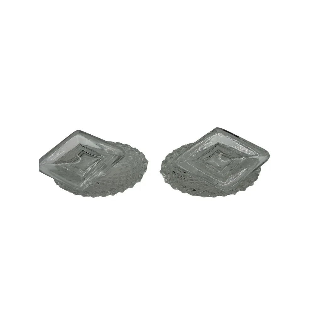 Vintage Clear Pressed Glass‎ Diamond Point Open Salt Cellars Pedestal Set of 2